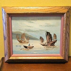 Chow Wah East Asian Fishing boats Oil Painting 8"×10"